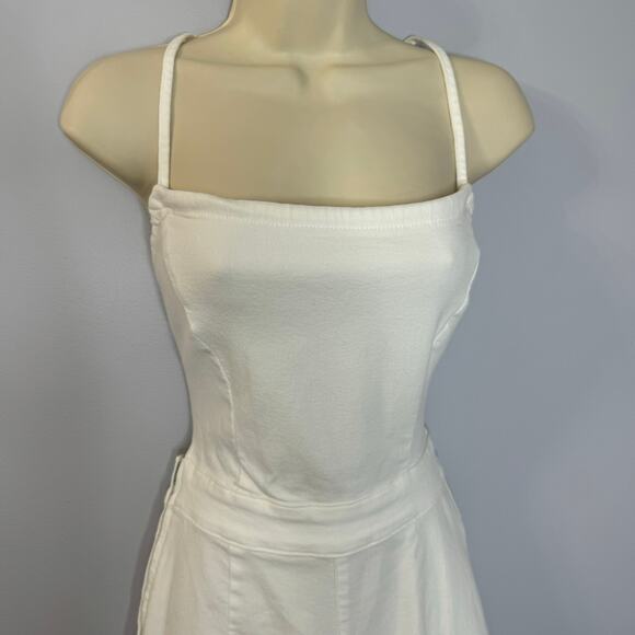 Good American Vacay Denim Jumpsuit Wide Leg Lace up BackTie Back White Sz 2 - Picture 5 of 12